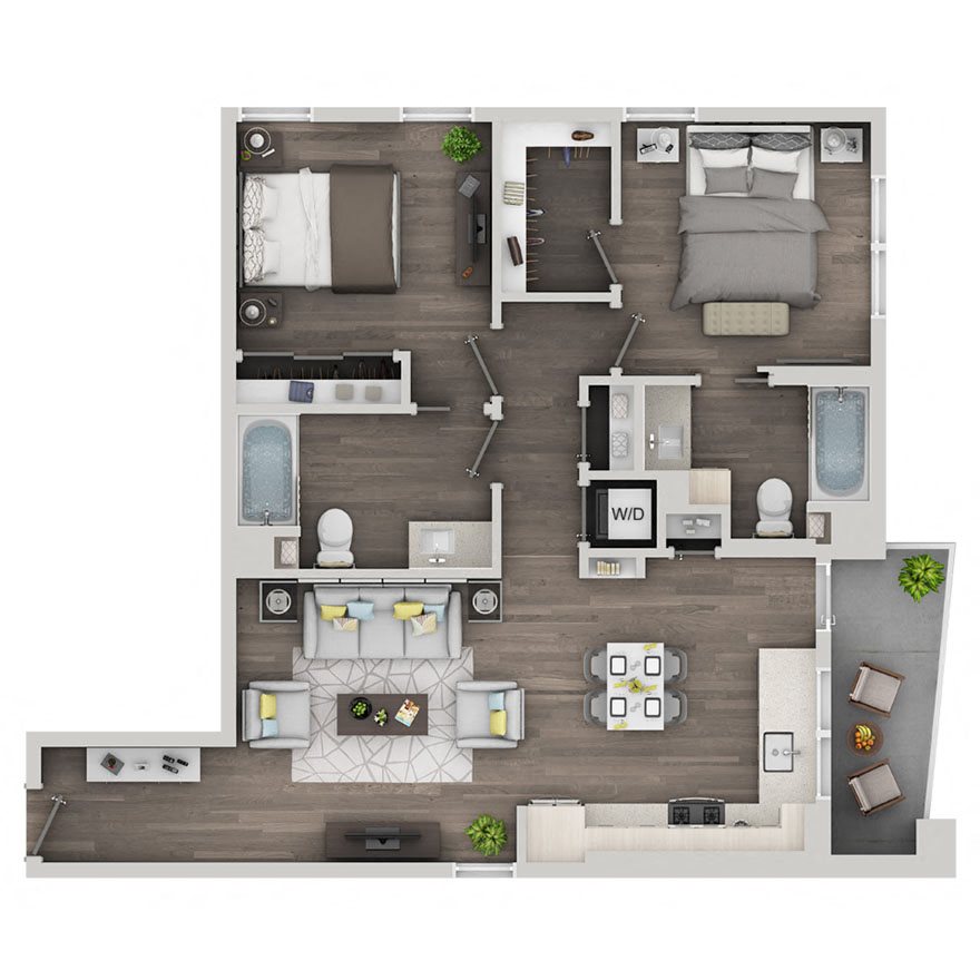 Two bedroom floor plan at nVe at Fairfax